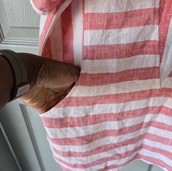Soft Surroundings Women Linen  Blend Top XS Cold Shoulder Striped Casual - Picture 7 of 13